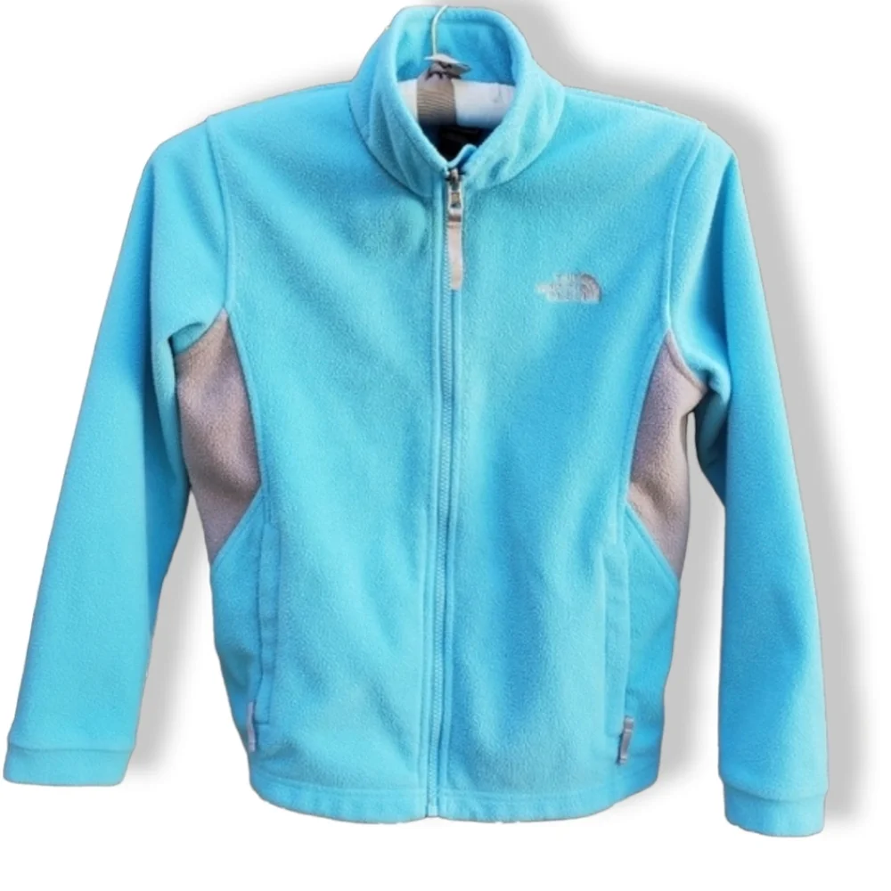 THE NORTH FACE Full Zipper Fleece Jacket Girls M 10 12 Front Back Logo Blue